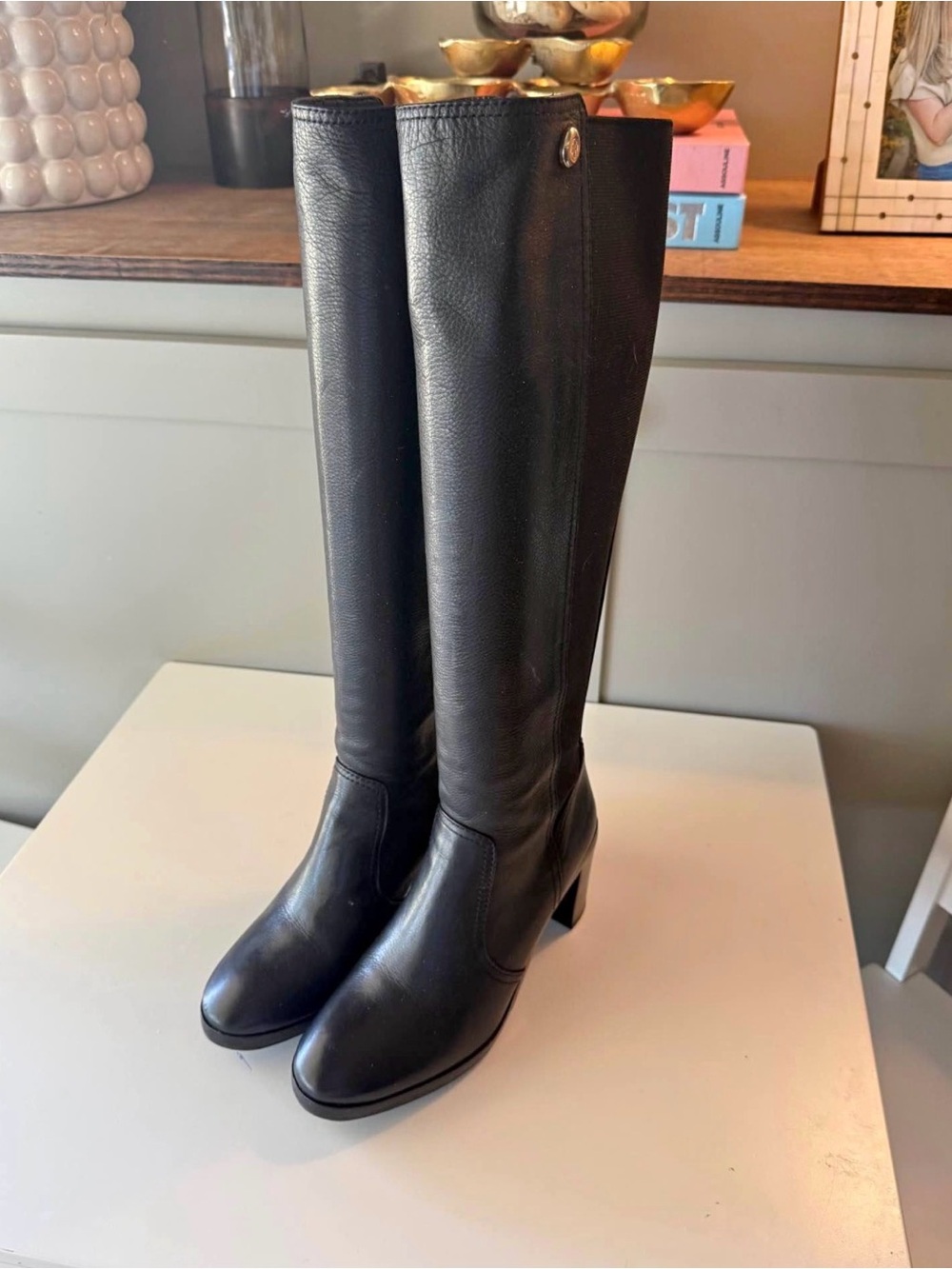 Tory Burch Black Leather Knee-High Riding Boots
